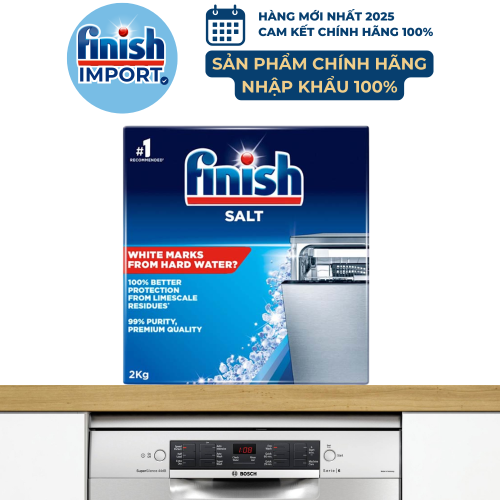 Hộp 2kg muối rửa chén Finish ( Hỗ trợ làm mềm nước trong khoan nước của máy rửa chén).